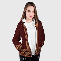 Куртка с капюшоном женская Золотой узор на бордовом - вышиванка рубаха, цвет: 3D-белый — фото 2