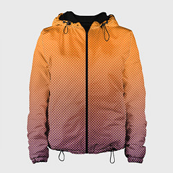 Куртка с капюшоном женская Градиент оранжевый в фиолетовый мелкий ромбик, цвет: 3D-черный