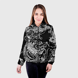 Куртка с капюшоном женская Белый дракон на черном, цвет: 3D-черный — фото 2