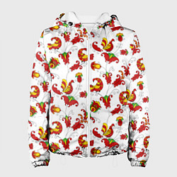 Куртка с капюшоном женская Русский народный орнамент в стиле росписей Северно, цвет: 3D-белый