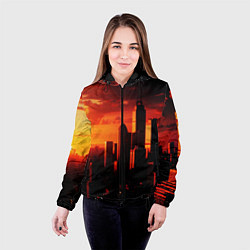 Куртка с капюшоном женская Стилизованный город оранжевый закат, цвет: 3D-черный — фото 2