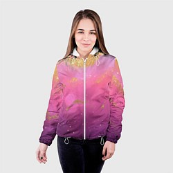 Куртка с капюшоном женская Розовый и золотой блеск текстура, цвет: 3D-белый — фото 2
