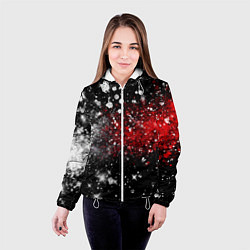 Куртка с капюшоном женская Бело-красные блестяшки на черном, цвет: 3D-белый — фото 2