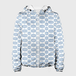 Куртка с капюшоном женская Синий геометрический узор на белом фоне, цвет: 3D-белый