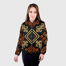 Куртка с капюшоном женская Древний узор с защитными символами, цвет: 3D-черный — фото 2