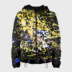 Куртка с капюшоном женская Желто синяя краска на черном, цвет: 3D-черный