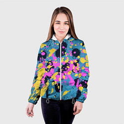 Куртка с капюшоном женская Брызги краски розовой желтой и темно синей, цвет: 3D-белый — фото 2