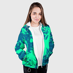 Куртка с капюшоном женская Сине-зелёный абстракция краски, цвет: 3D-белый — фото 2