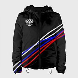 Куртка с капюшоном женская Герб и полосы цветов флага на чёрном, цвет: 3D-черный