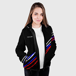 Куртка с капюшоном женская Россия полосы бело-сине-красные на чёрном, цвет: 3D-черный — фото 2