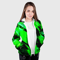 Куртка с капюшоном женская Зеленые мазки краски на черном, цвет: 3D-белый — фото 2