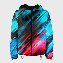 Куртка с капюшоном женская Синяя и красная краска на черном, цвет: 3D-черный