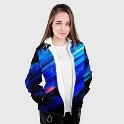 Куртка с капюшоном женская Синии кисти краски на черном, цвет: 3D-белый — фото 2