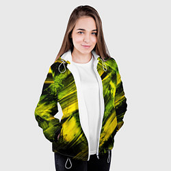 Куртка с капюшоном женская Мазки краски цвета лайм, цвет: 3D-белый — фото 2
