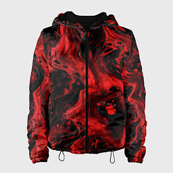 Куртка с капюшоном женская Красно-черные разводы краски - абстрактный узор, цвет: 3D-черный