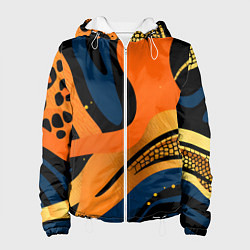 Куртка с капюшоном женская Леопардовый с синим и оранжевым, цвет: 3D-белый