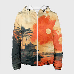 Куртка с капюшоном женская Рыбацкий дом на закате, цвет: 3D-белый