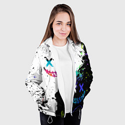 Куртка с капюшоном женская Неоновые брызги - жуткие улыбки, цвет: 3D-белый — фото 2