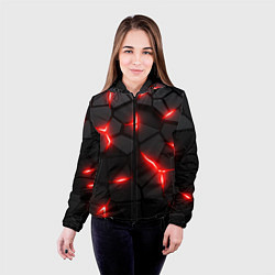 Куртка с капюшоном женская Красная неоновая броня, цвет: 3D-черный — фото 2