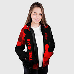 Куртка с капюшоном женская The Sims - red gradient вертикально, цвет: 3D-черный — фото 2