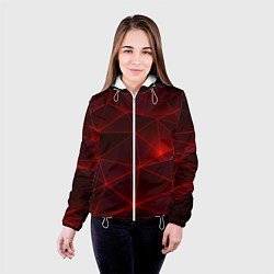 Куртка с капюшоном женская Красные полигоны с неоном, цвет: 3D-белый — фото 2
