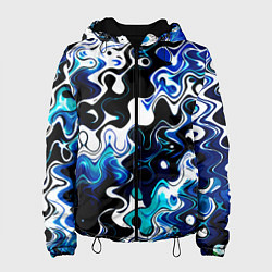 Куртка с капюшоном женская Абстракция разлитые краски чёрно-сине-белый, цвет: 3D-черный