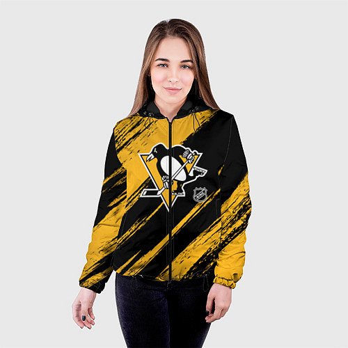 Женская куртка Питтсбург Пингвинз - брызги краски / 3D-Черный – фото 4