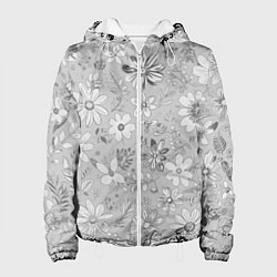 Куртка с капюшоном женская Цветочный светло-серый паттерн, цвет: 3D-белый