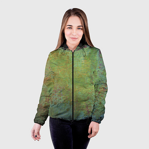 Женская куртка Абстракция - green oil stain / 3D-Черный – фото 4