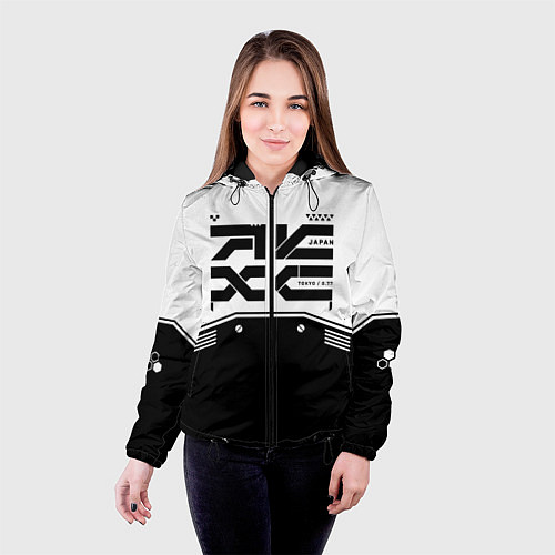 Женская куртка Кибер текстура - черно белая / 3D-Черный – фото 4