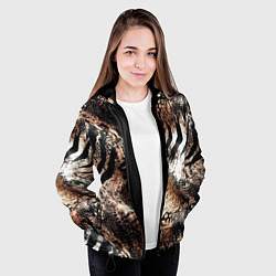 Куртка с капюшоном женская Змеиная кожа и полоски зебры микс - сафари паттерн, цвет: 3D-черный — фото 2