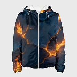 Куртка с капюшоном женская Разлом плит с огнем, цвет: 3D-белый