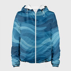 Куртка с капюшоном женская Камуфляжные синие волны, цвет: 3D-белый