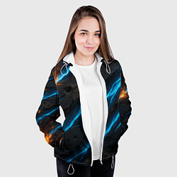 Куртка с капюшоном женская Камуфляж с неоновыми синими вставками, цвет: 3D-белый — фото 2