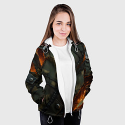 Куртка с капюшоном женская Разорванный камуфляж с огнем, цвет: 3D-белый — фото 2