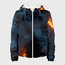 Куртка с капюшоном женская Разорванный синий камуфляж с огнем, цвет: 3D-белый