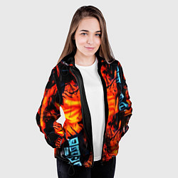 Куртка с капюшоном женская Абстрактная текстура рыжего пламени, цвет: 3D-черный — фото 2