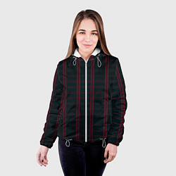 Куртка с капюшоном женская Color dark cage red stripes, цвет: 3D-белый — фото 2