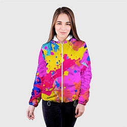 Куртка с капюшоном женская Яркие пятна акриловой краски на стене, цвет: 3D-белый — фото 2