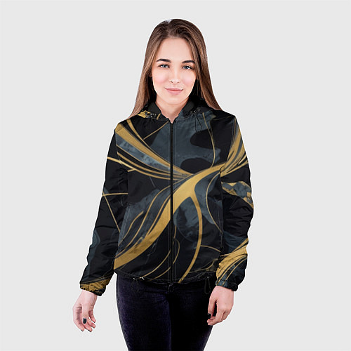 Женская куртка Мраморный узор с золотыми полосками / 3D-Черный – фото 4