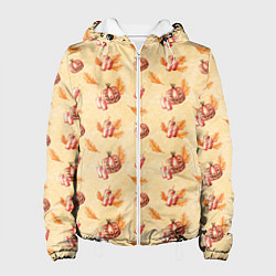 Куртка с капюшоном женская Хеллоуин с тыквой и листьями, цвет: 3D-белый