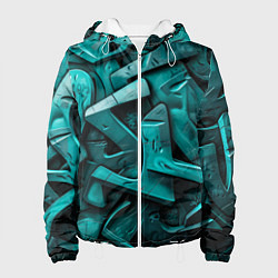 Куртка с капюшоном женская Зеленая абстракция в стиле художника, цвет: 3D-белый