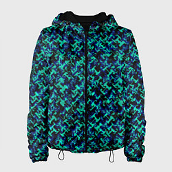 Куртка с капюшоном женская Сине-зелёный абстрактный паттерн, цвет: 3D-черный