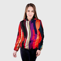 Куртка с капюшоном женская Красный абстрактные волнистые полосы, цвет: 3D-черный — фото 2