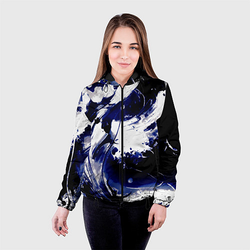 Женская куртка Чёрно-фиолетовый абстракция волна / 3D-Черный – фото 4