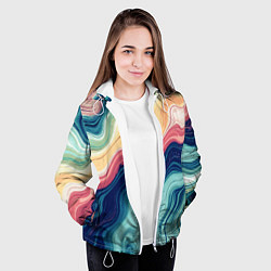 Куртка с капюшоном женская Абстрактные волнистые линии синий, цвет: 3D-белый — фото 2