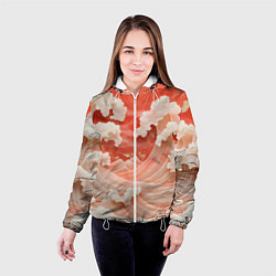 Куртка с капюшоном женская Японские красные волны, цвет: 3D-белый — фото 2