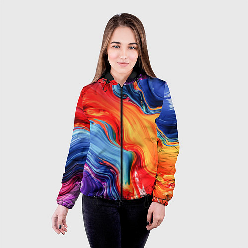 Женская куртка Красно-синие масляные краски смешение абстракция / 3D-Черный – фото 4