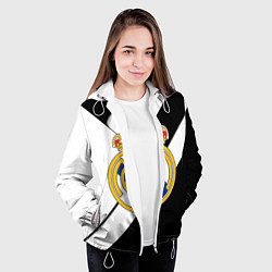 Куртка с капюшоном женская Реал Мадрид черно белые полосы, цвет: 3D-белый — фото 2