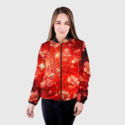 Куртка с капюшоном женская Цветочный красный с искрами, цвет: 3D-черный — фото 2